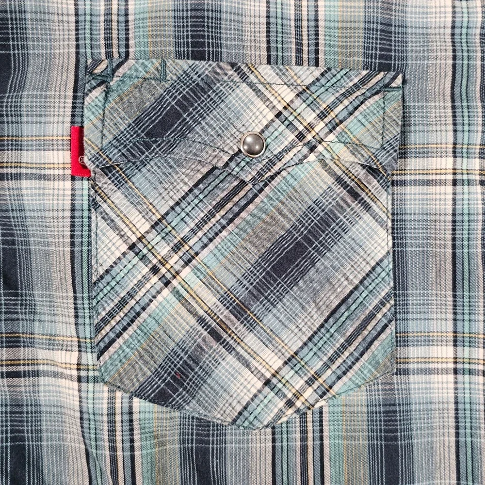 Vintage Levi's Plaid Western‎ Shirt Short Sleeve Pearl Snap Button Up Cowboy XL